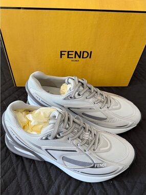 Fendi womens Light Gray and Silver Designer Sneakers